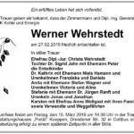 Traueranzeige Werner Wehrstedt
