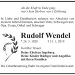 Traueranzeige Rudolf Wendel