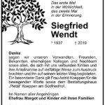Traueranzeige Siegfried Wendt