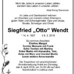Traueranzeige Siegfried „Otto“ Wendt