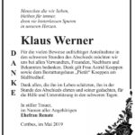 Danksagung Klaus Werner