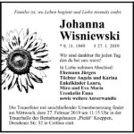 Traueranzeige Johanna Wisniewski