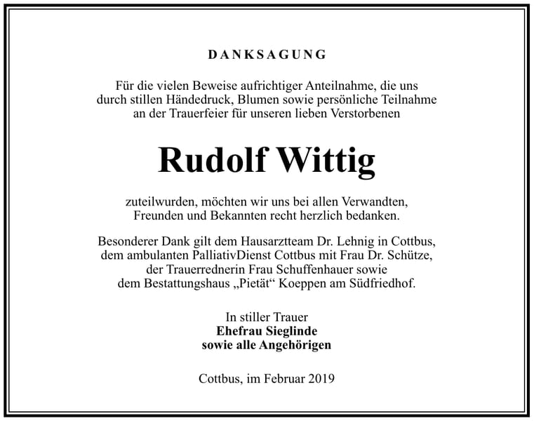 Traueranzeige Rudolf Wittig