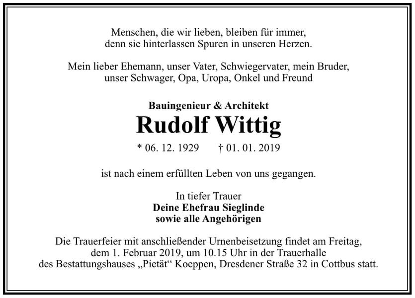 Traueranzeige Rudolf Wittig