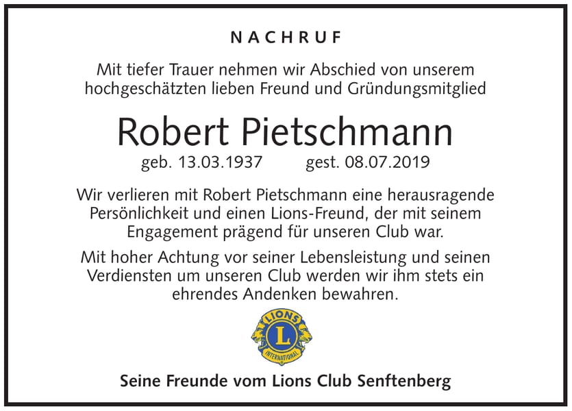 Traueranzeige Robert Pietschmann