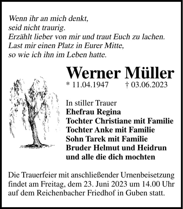 Traueranzeige Werner Müller