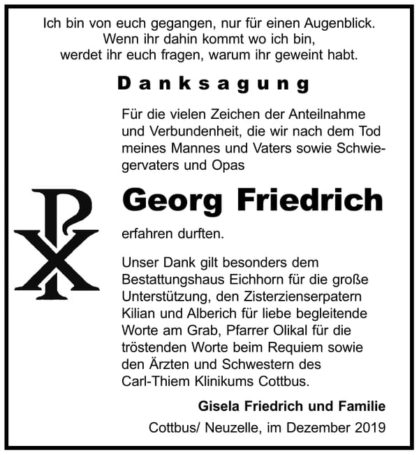 Danksagung Georg Friedrich