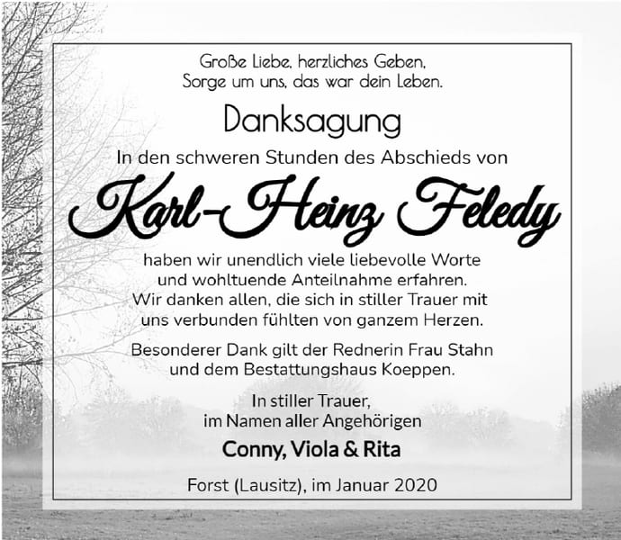 Danksagung Karl-Heinz Feledy