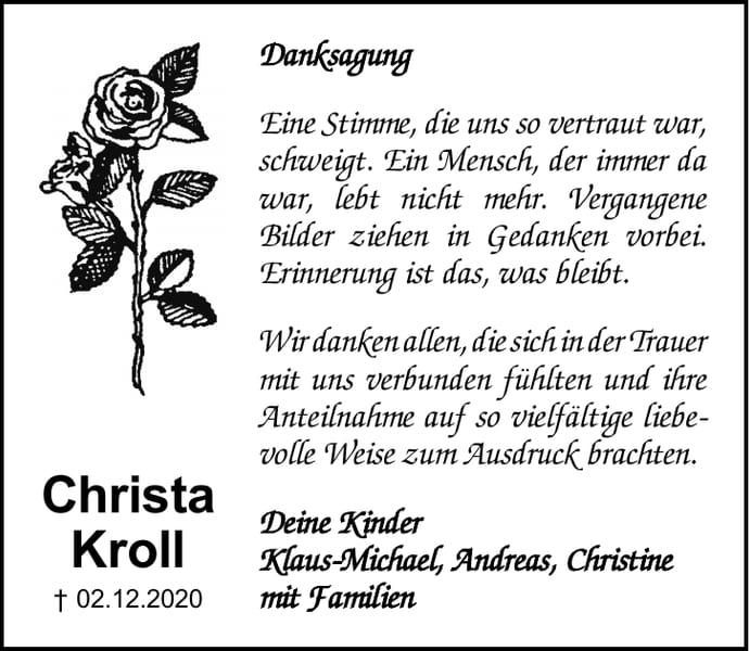 Danksagung Christa Kroll