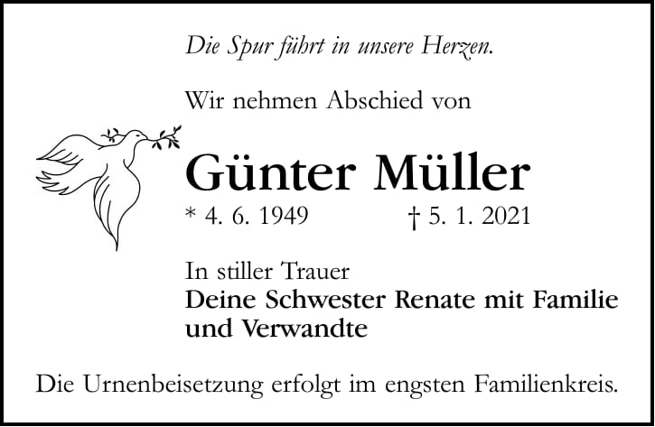 Traueranzeige Günter Müller