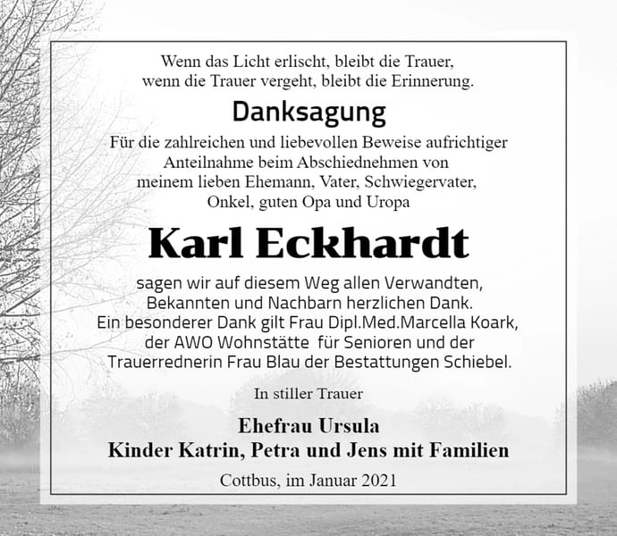 Danksagung Karl Eckhardt