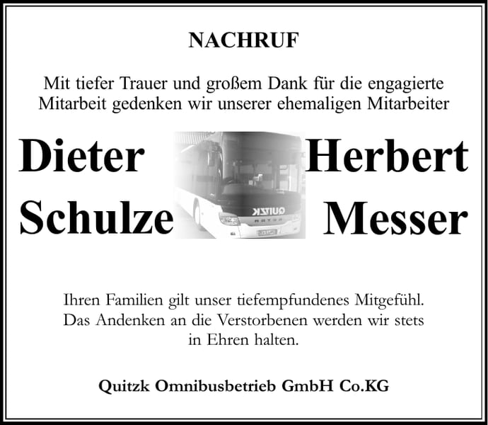 Nachruf Dieter Schulze und Herbert Messer