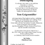 Danksagung Tom Geigenmüller