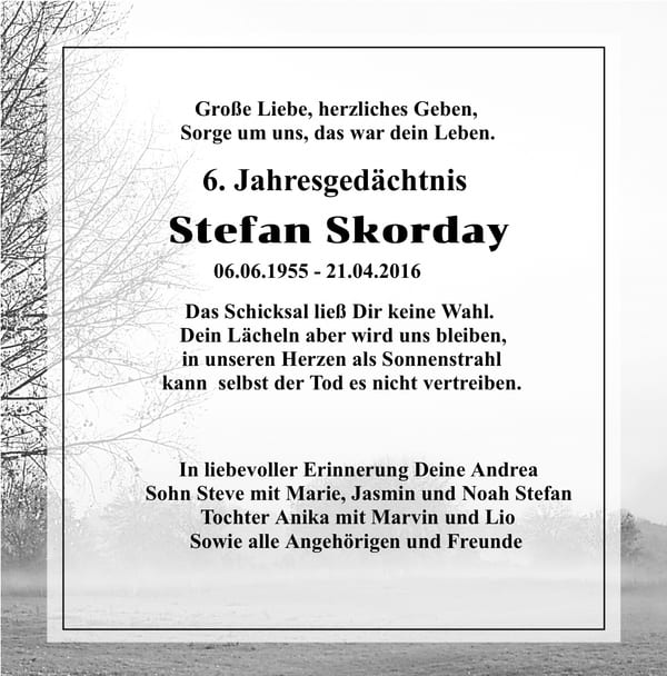 Jahresgedenken Stefan Skorday