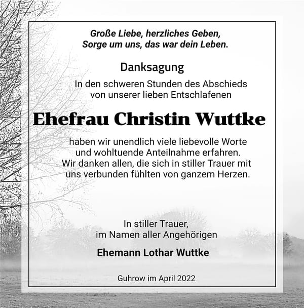 Danksagung Christin Wuttke