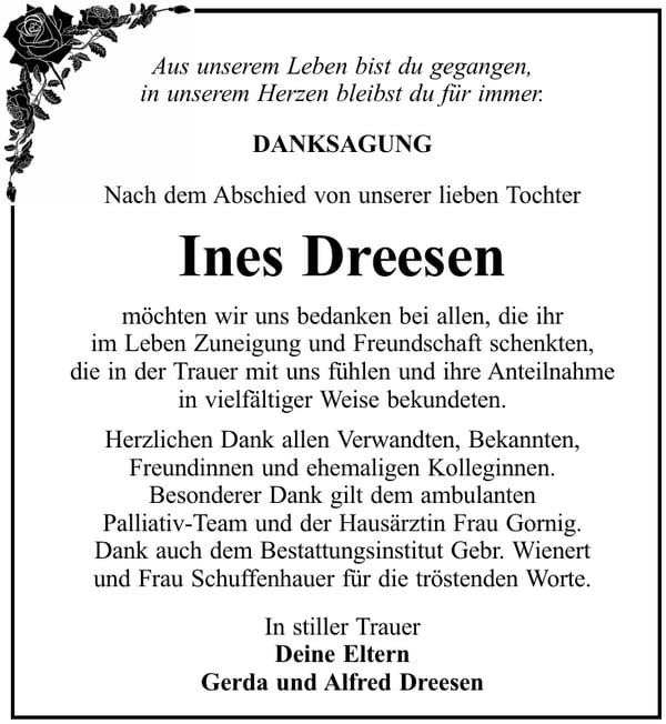 Danksagung Ines Dreesen
