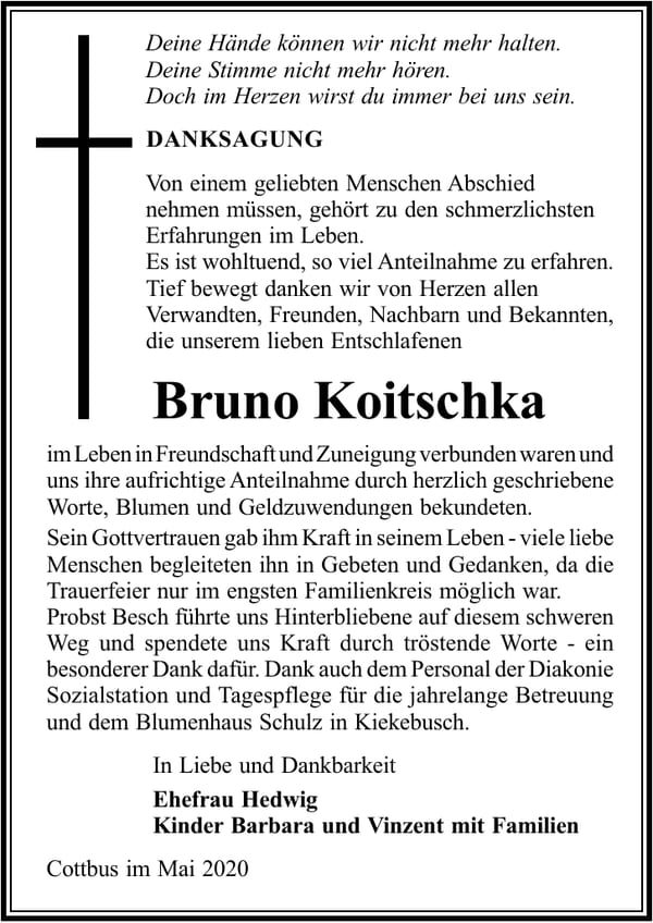 Danksagung Bruno Koitschka