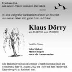 Traueranzeige Klaus Dörry