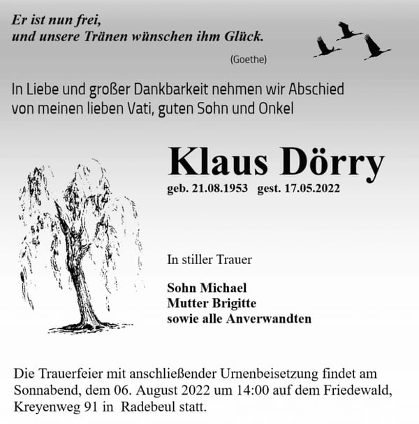 Traueranzeige Klaus Dörry