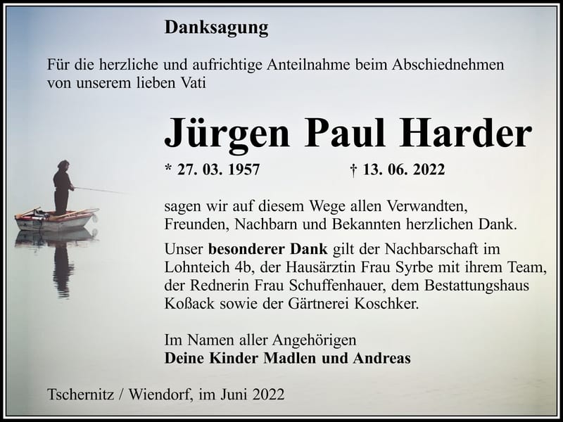 Danksagung Jürgen Paul Harder