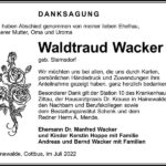Danksagung Waldtraud Wacker, geb. Sternsdorf