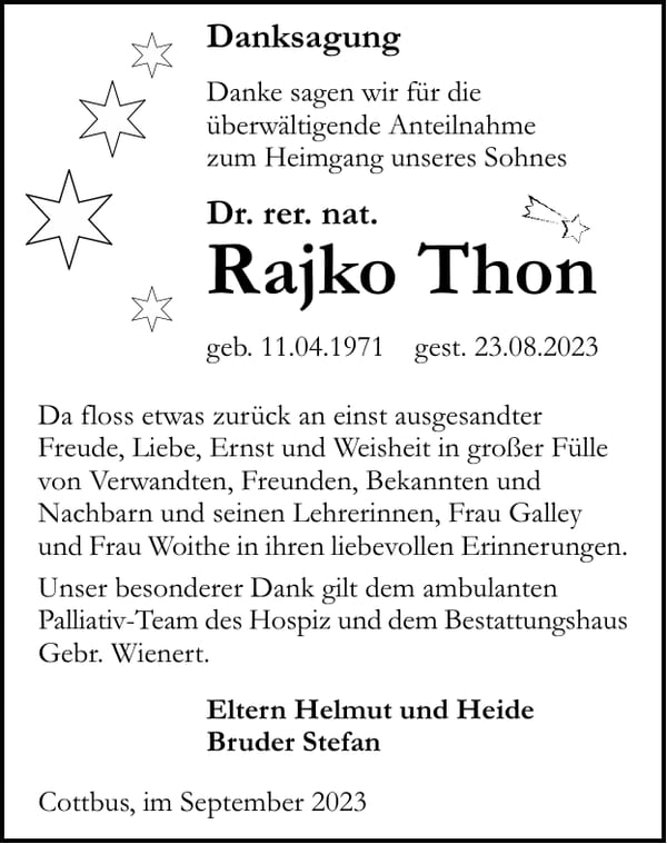 Danksagung Rajko Thon