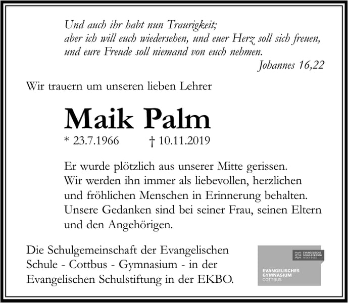 Traueranzeige Maik Palm