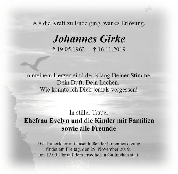 Traueranzeige Johannes Girke