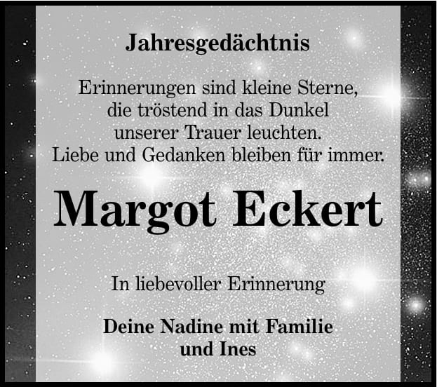 Jahresgedenken Margot Eckert