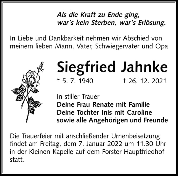 Traueranzeige Siegfried Jahnke