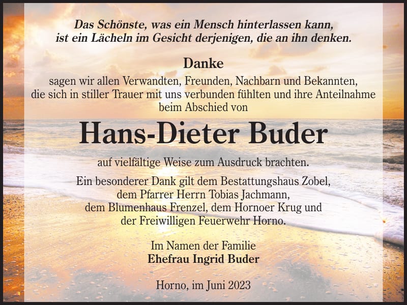 Danksagung Hans-Dieter Buder