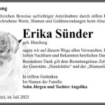 Danksagung Erika Sünder, geb. Herzberg