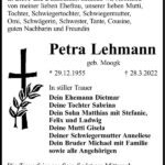 Traueranzeige Petra Lehmann, geb. Moogk