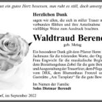 Danksagung Waldtraud Berendt, geb. Metag