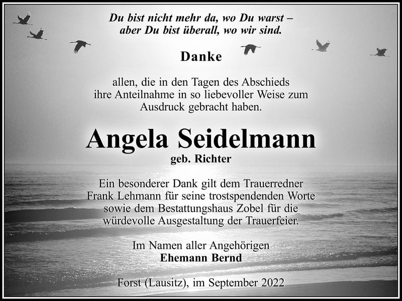 Danksagung x Angela Seidelmann, geb. Richter