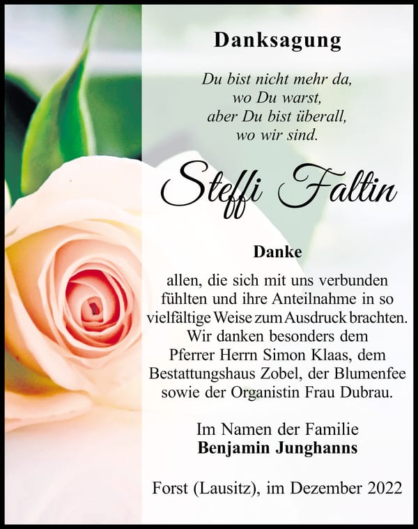 Danksagung Steffi Faltin