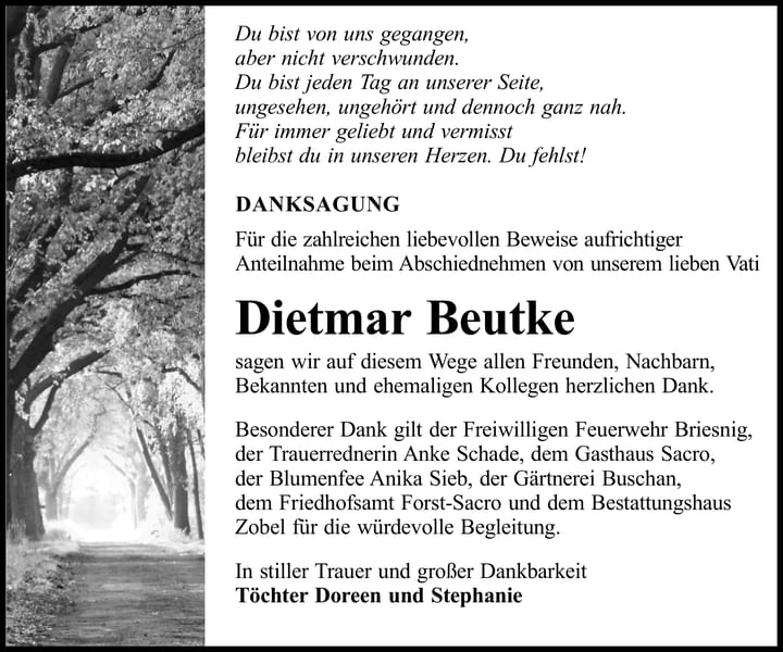 Danksagung Dietmar Beutke