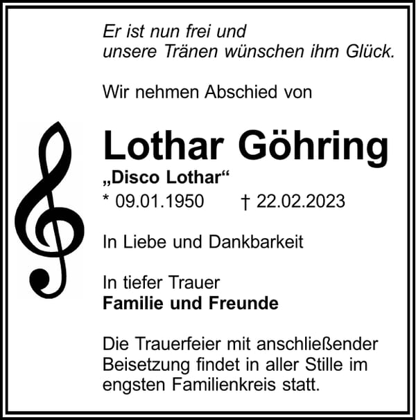 Traueranzeige Lothar Göhring