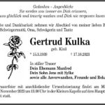 Traueranzeige Gertrud Kulka, geb. Kloß