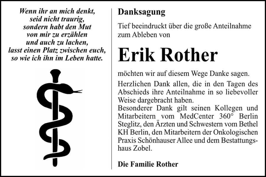 Danksagung Erik Rother