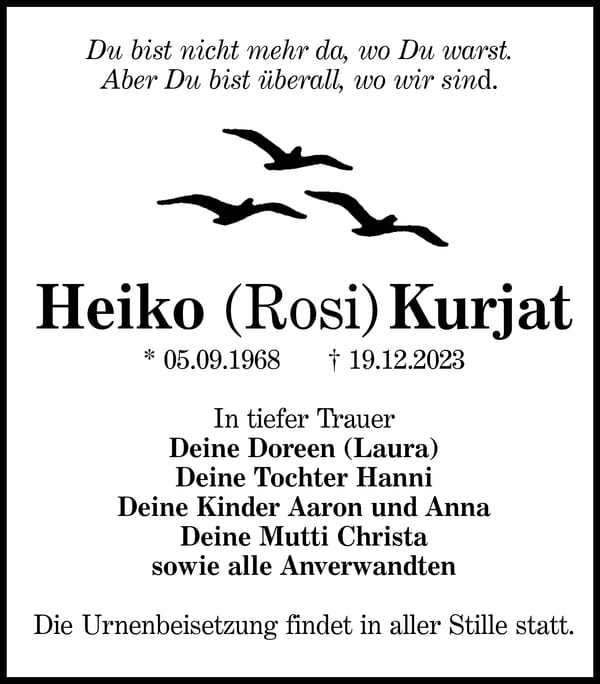Traueranzeige Heiko (Rosi) Kurjat