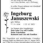 Traueranzeige Ingeburg Januszewski, geb. Möbus