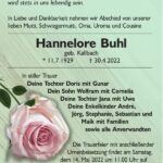 Traueranzeige Hannelore Buhl, geb. Kallbach