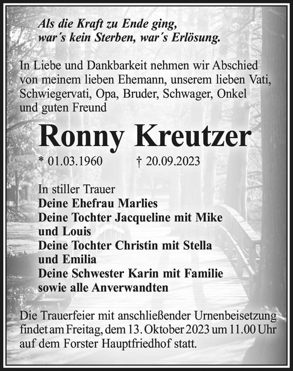 Traueranzeige Ronny Kreutzer