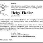 Danksagung Helga Fiedler, geb. Schularick