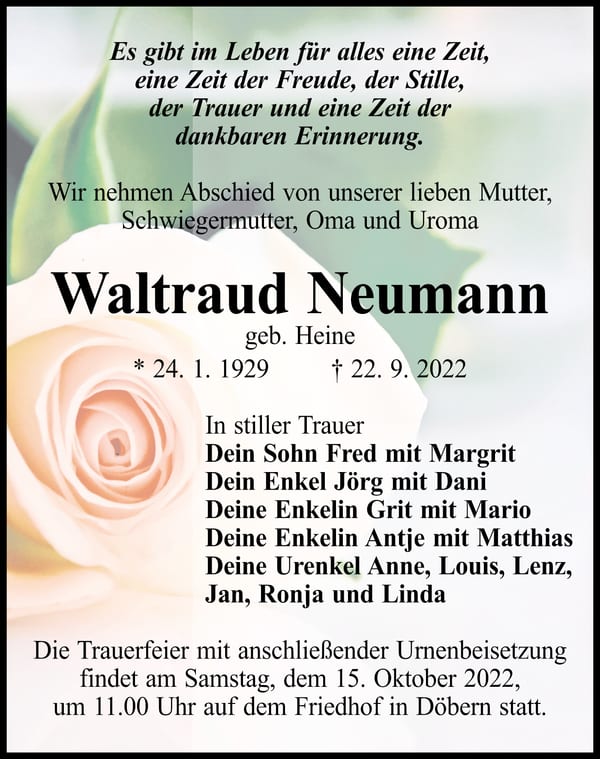Traueranzeige Waltraud Neumann, geb. Heine
