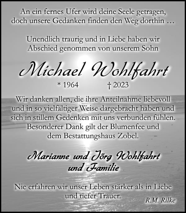 Traueranzeige Michael Wohlfahrt