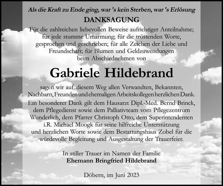 Danksagung Gabriele Hildebrand