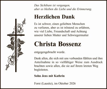 Danksagung Christa Bossenz