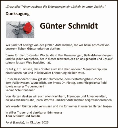 Danksagung Günter Schmidt